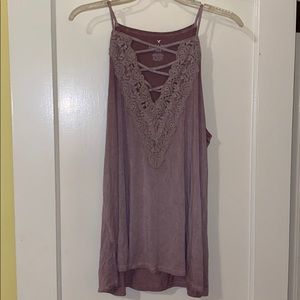 lacey lace-up muted purple spaghetti strap tank